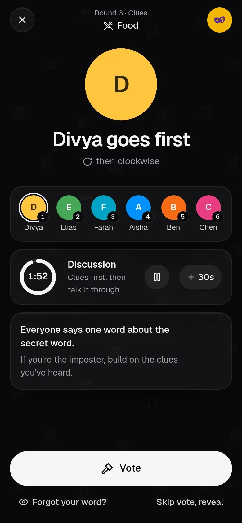 The game picking who gives the first clue and the speaking order