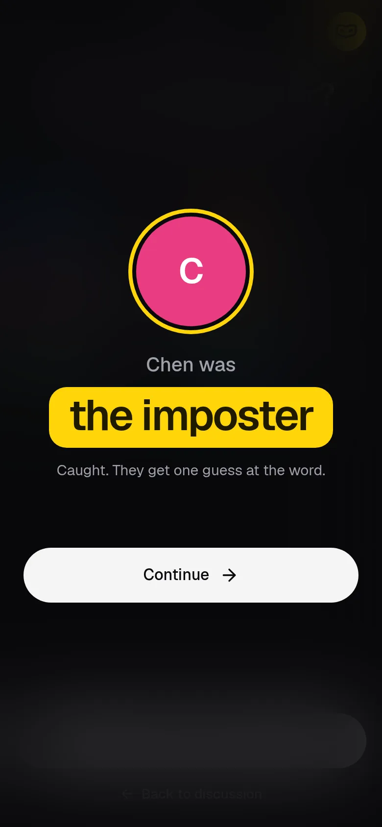The vote reveal announcing a player was the imposter