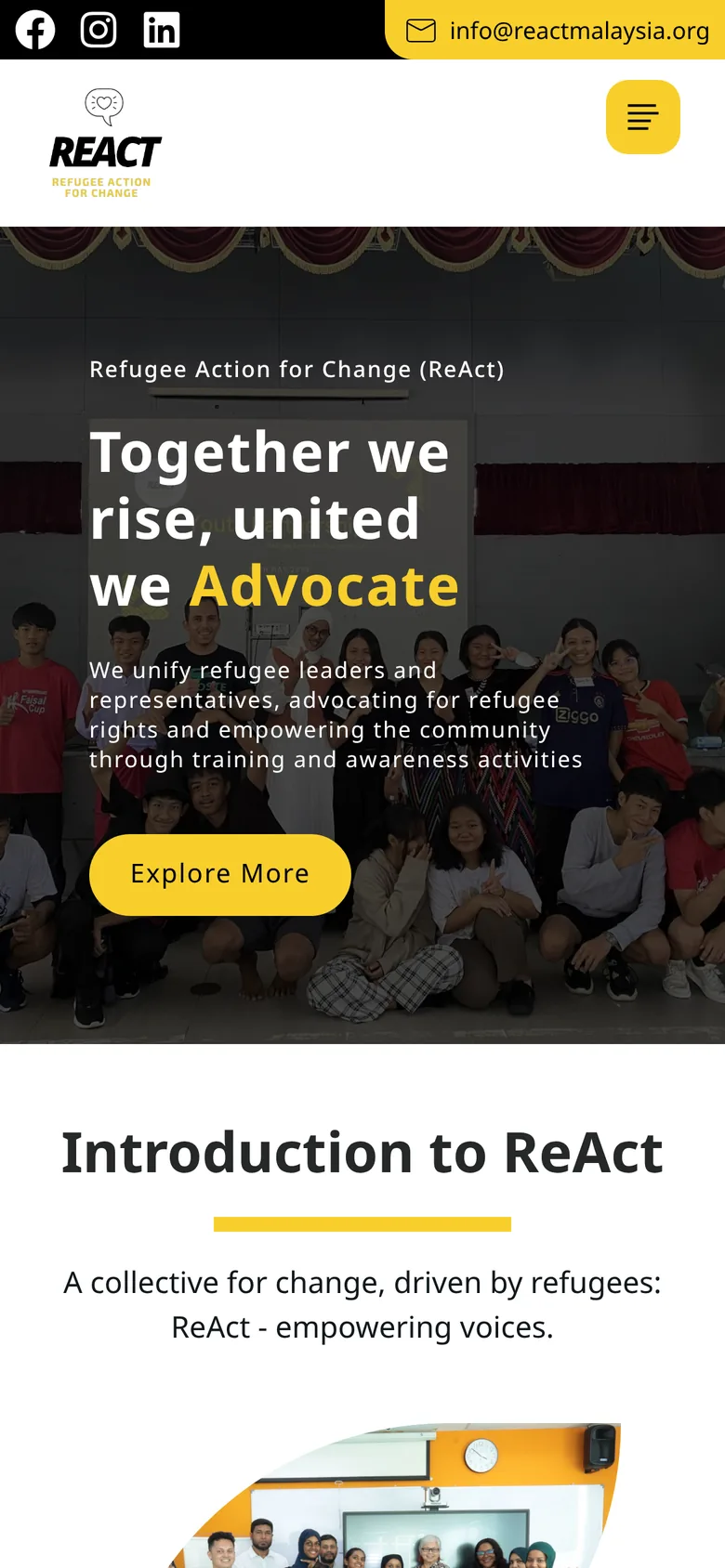 ReAct NGO website on a phone