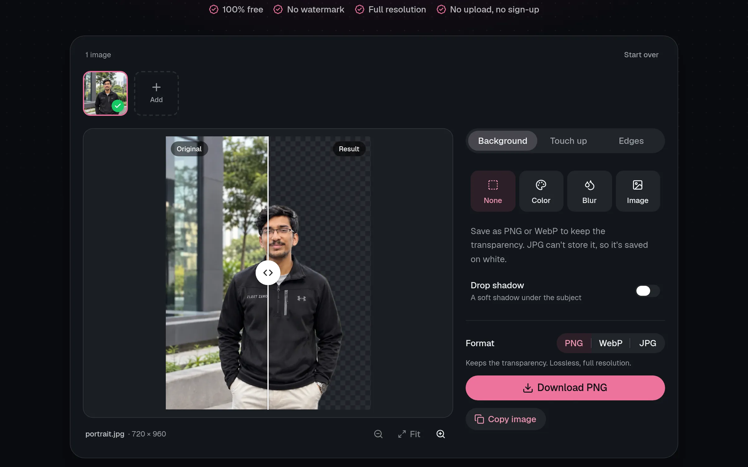 DWM BG Remover with a drop zone for images