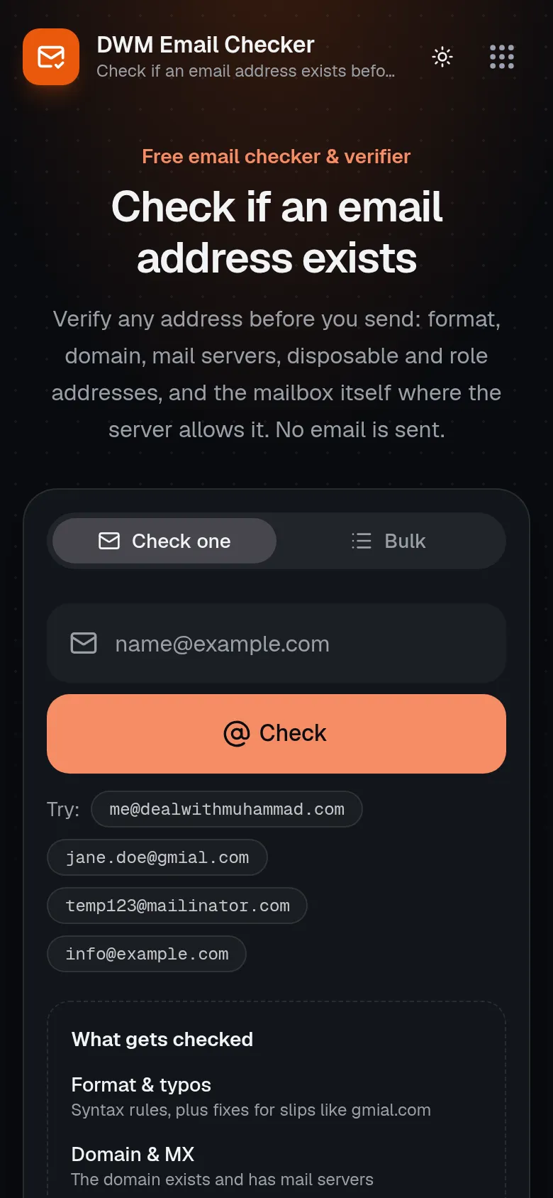 DWM Email Checker on a phone